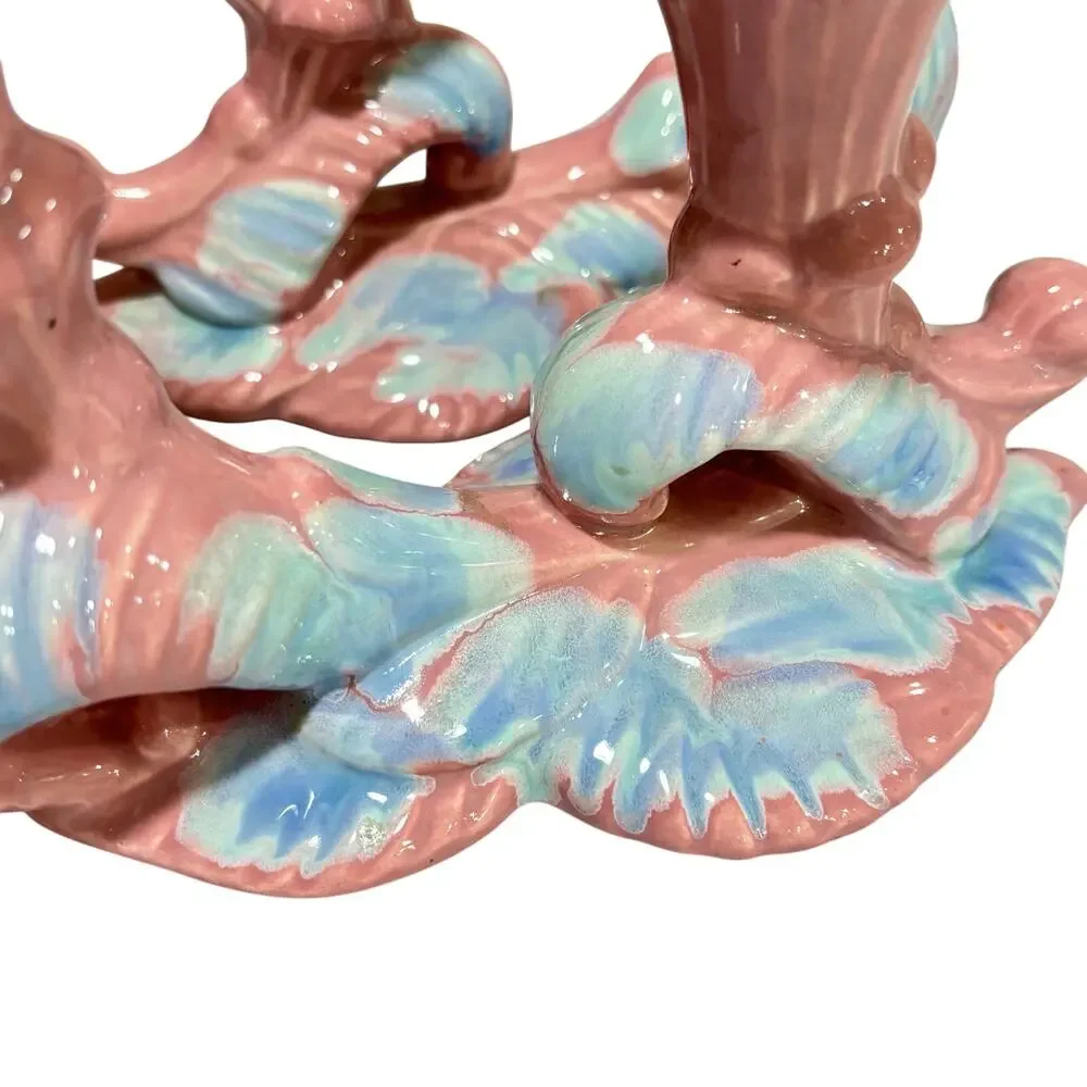 Vintage Mid Century Royal Haeger pottery candle holders Mauve Blue Agate PAIR